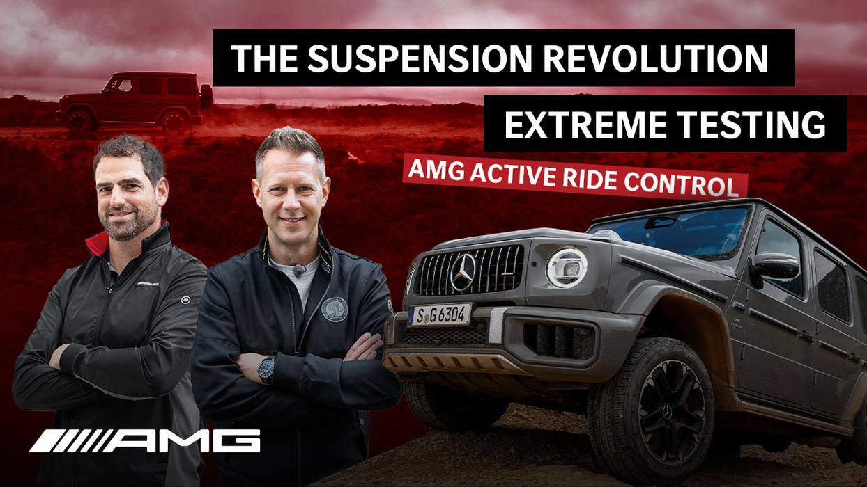 A Mercedes-AMG G63 with the two presenters of the episode.