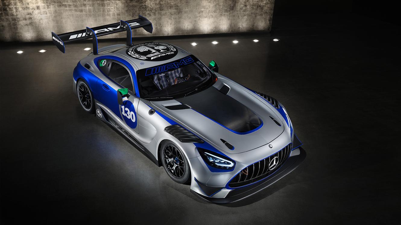 The Mercedes-AMG GT3 Edition 130Y Motorsport in tilted top view