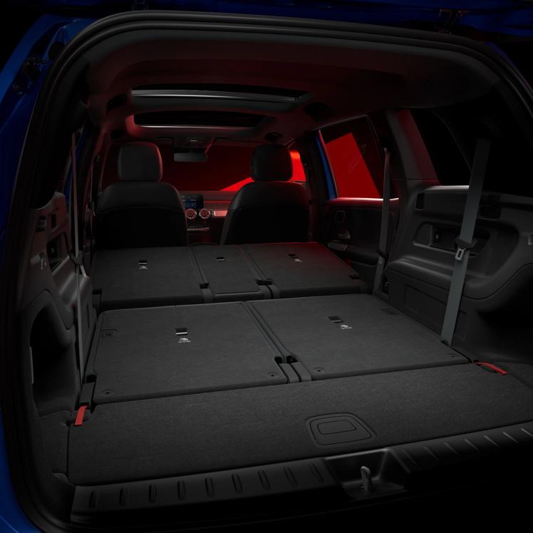 View of the luggage space of the Mercedes-AMG GLB 35 SUV.
