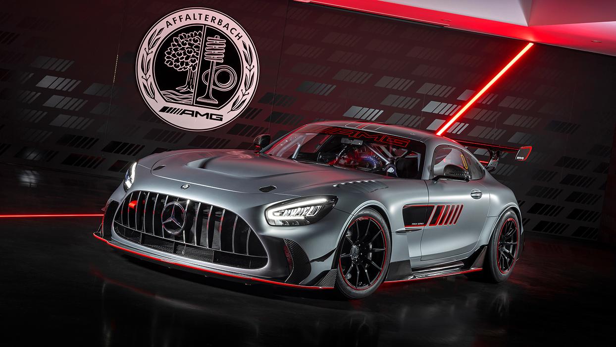 Dynamic front side view of the Mercedes-AMG GT Track Series