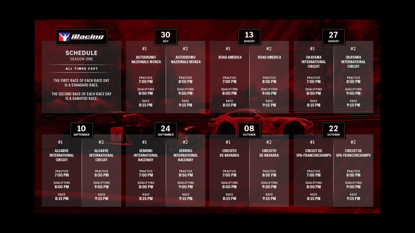 A graphic showing the race calendar for iRacing.