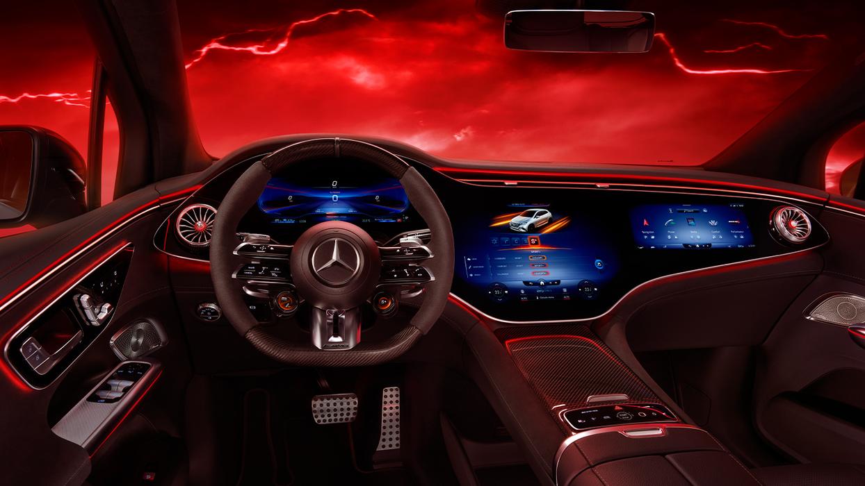 Interior of a Mercedes-AMG EQE 53 4MATIC+ SUV's.
