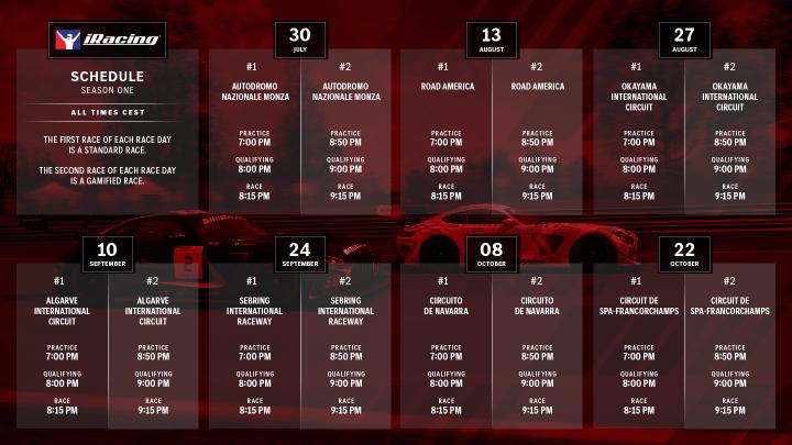 A graphic showing the race calendar for iRacing.